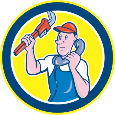 Tesisatçı İngiliz anahtarı telefon daire karikatür