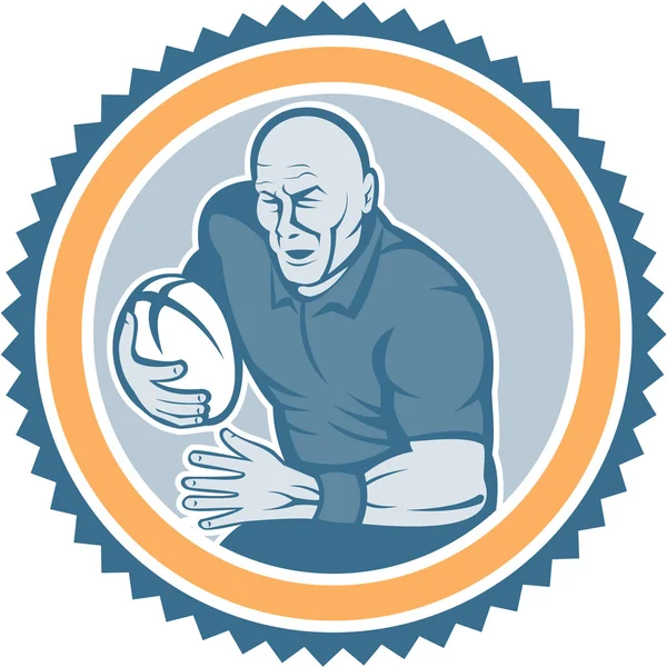 Joueur de rugby ballon de course Rosette Cartoon — Image vectorielle