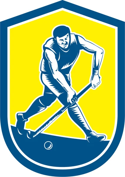 Hockeyspieler läuft mit Stockschild-Retro — Stockvektor