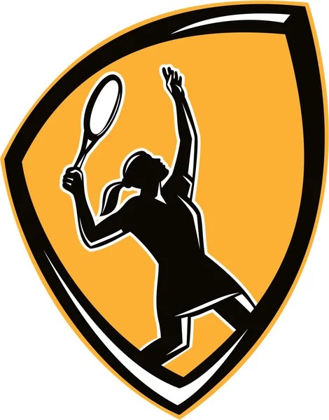 Jogadora de tênis feminino Racquet Shield Retro — Vetor de Stock