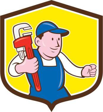 İngiliz anahtarı kalkan karikatür holding tesisatçı