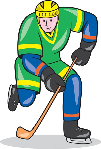 Eishockeyspieler mit Stock-Cartoon — Stockvektor