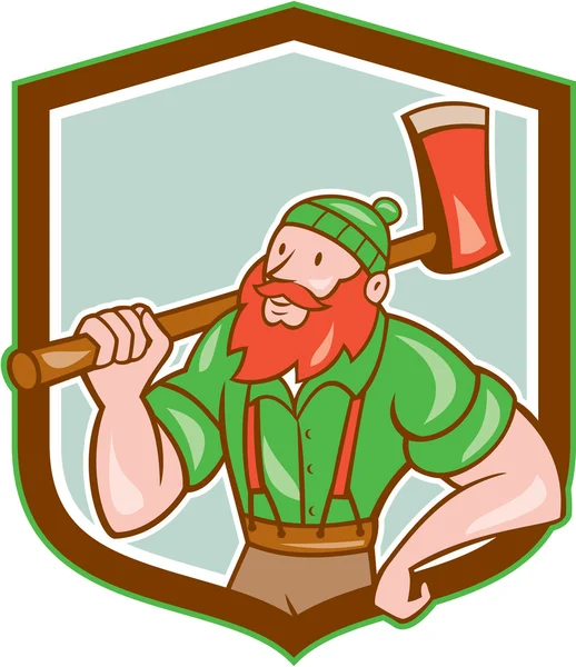 Paul Bunyan LumberJack Escudo Desenhos animados —  Vetores de Stock