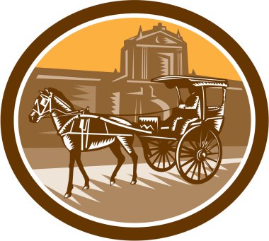 Horse-Drawn Carriage Intramuros Woodcut Retro clipart