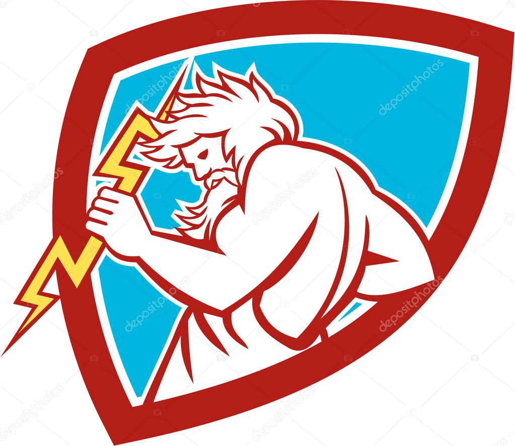 Zeus Wielding Thunderbolt Shield Retro