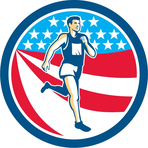 Maratonista americano executando o círculo retrô — Vetor de Stock