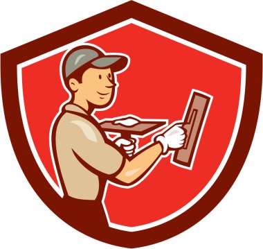 Sıvacı duvar işçisi kalkan karikatür
