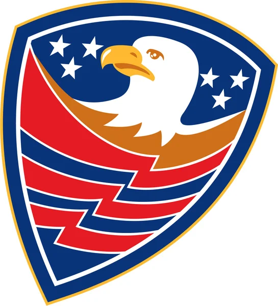 American Bald Eagle Head Flag Shield Retro — Stock Vector