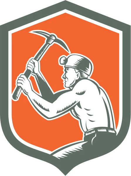 Coal Miner With Pick Axe Shield Retro — Stock Vector