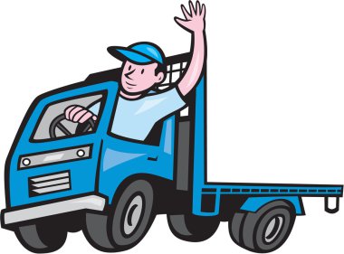 Flatbed Truck Driver Waving Cartoon clipart