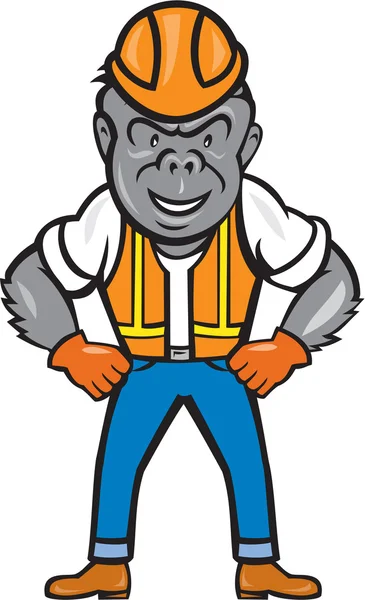 Angry Gorilla Construction Worker Cartoon — Stock Vector