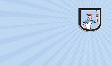 Kartvizit sıvacı duvar işçisi kalkan karikatür