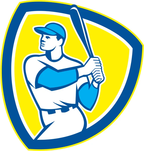 Honkbal slagman hitter vleermuis schild retro — Stockvector