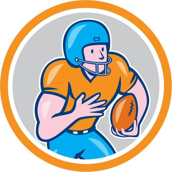 American Football Receiver Running Ball Circle Shield — Stock Vector
