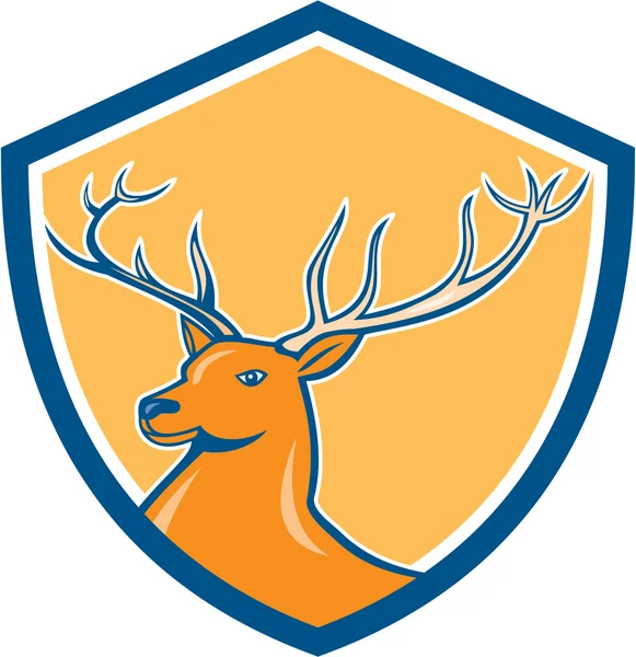 Red Stag Deer Head Shield Cartoon — Stock Vector