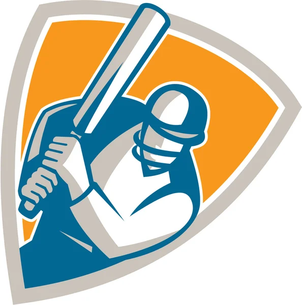 Cricket Player Batsman Batting Shield Retro — Stock Vector