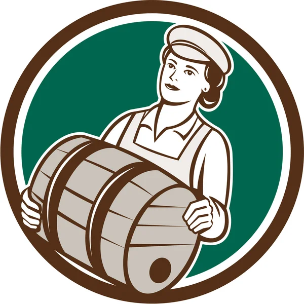 Femme barman portant Keg Circle rétro — Image vectorielle