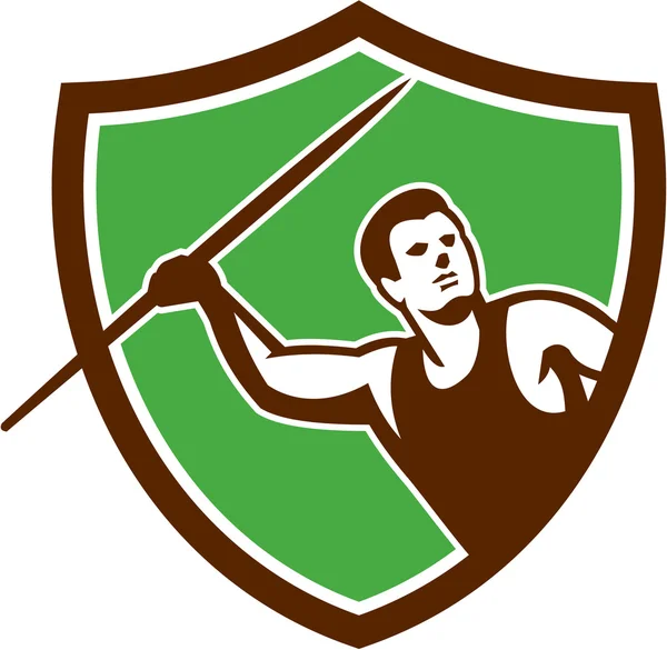 Javelin lanzar pista y campo atleta escudo — Vector de stock