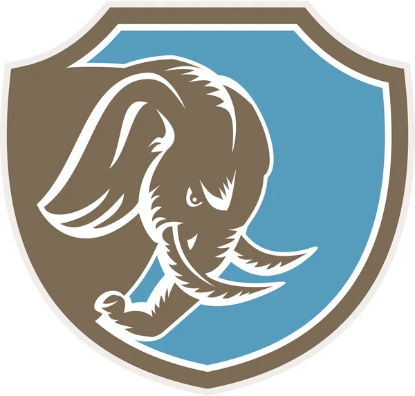 Cabeça de elefante zangado lado escudo Retro —  Vetores de Stock