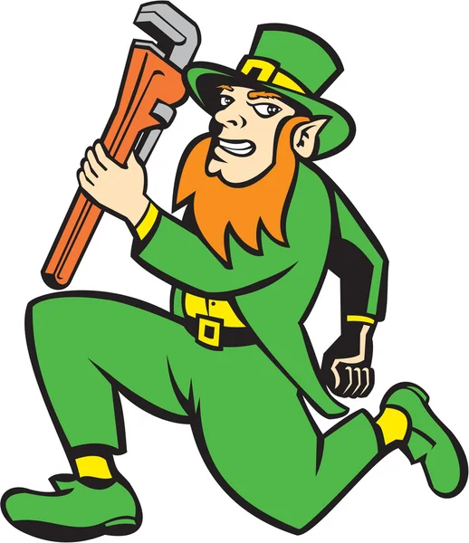 Chave de encanador Leprechaun Running Retro — Vetor de Stock