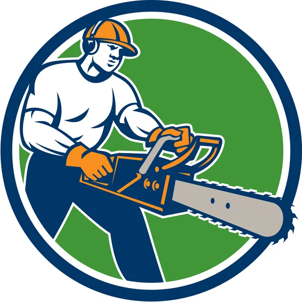 Lumberjack Tree Surgeon Arborist Chainsaw Circle — Stock Vector