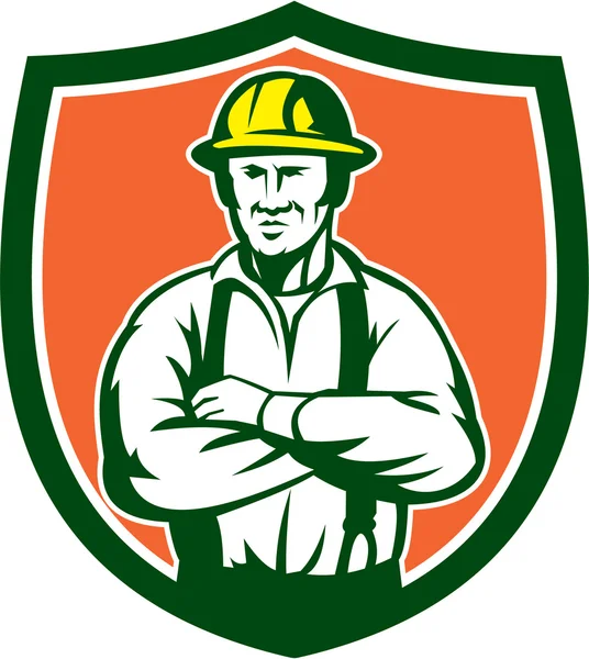 Electrician Arms Crossed Shield Retro — Stock Vector