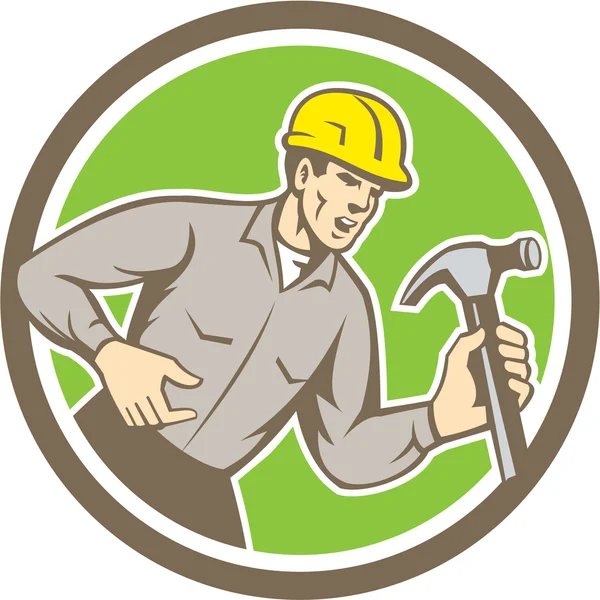 Constructor Carpintero Gritando Martillo Círculo Retro — Vector de stock