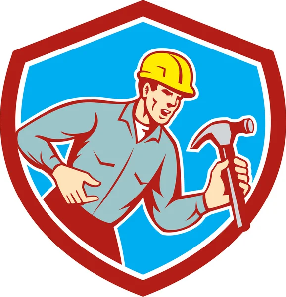 Bauarbeiter Schreiner ruft Hammer Schild Retro — Stockvektor