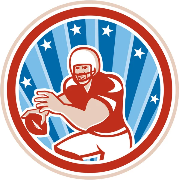 American Football QB Throwing Circle Retro — Stock Vector
