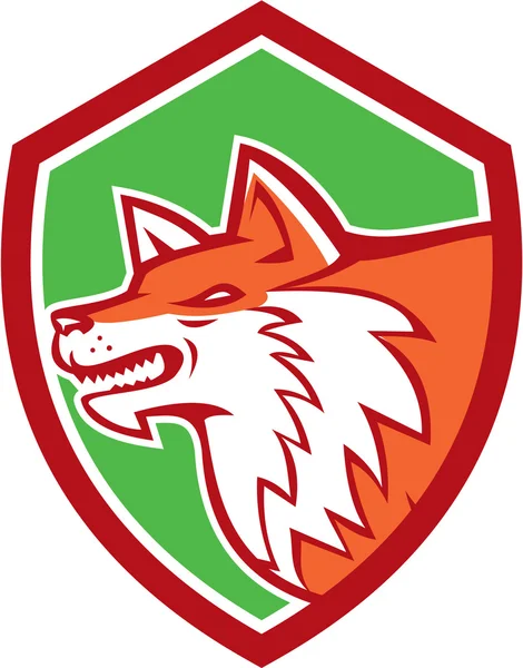 Red Fox hoofd werpt Shield Retro — Stockvector