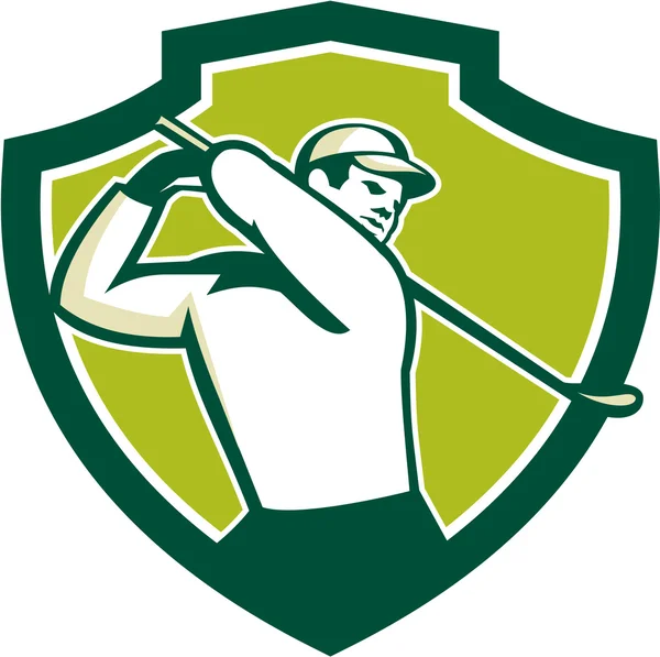 Golfer Tee Off Golf Shield Retro — Stockvector