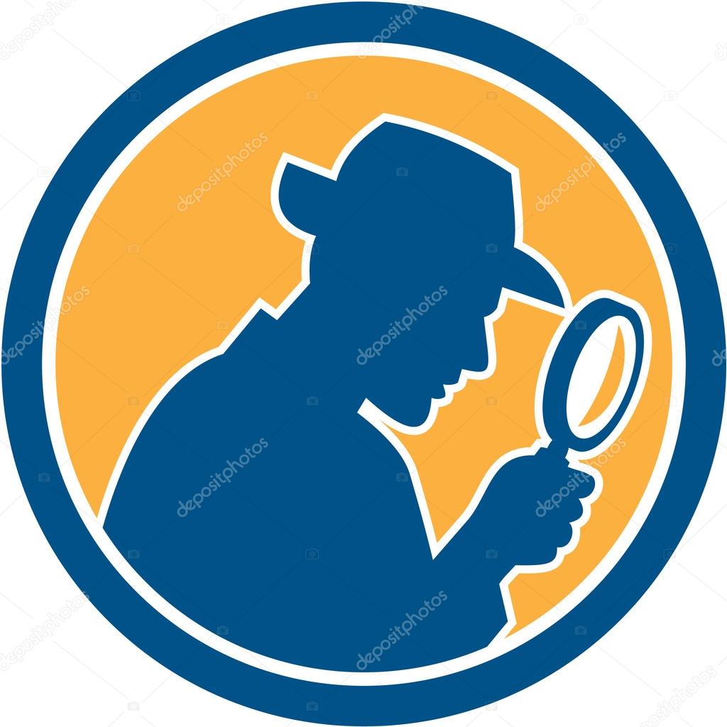 Detective Holding Magnifying Glass Circle Retro