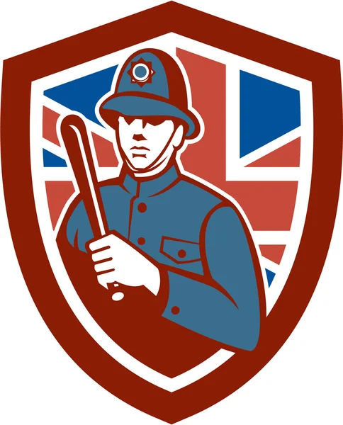 Britânico Bobby policial truncheon bandeira escudo retro —  Vetores de Stock