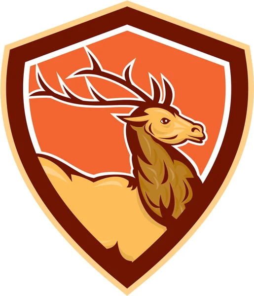 Deer Stag Buck Head Shield Retro — Stock Vector