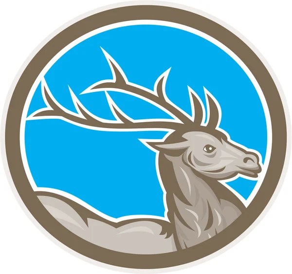 Deer Stag Buck Head Circle Retro — Stock Vector