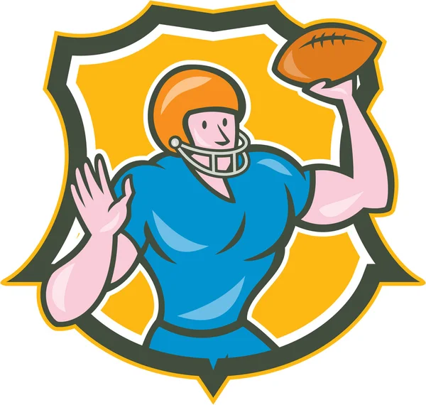 American Football QB Throwing Shield Retro — Stock Vector