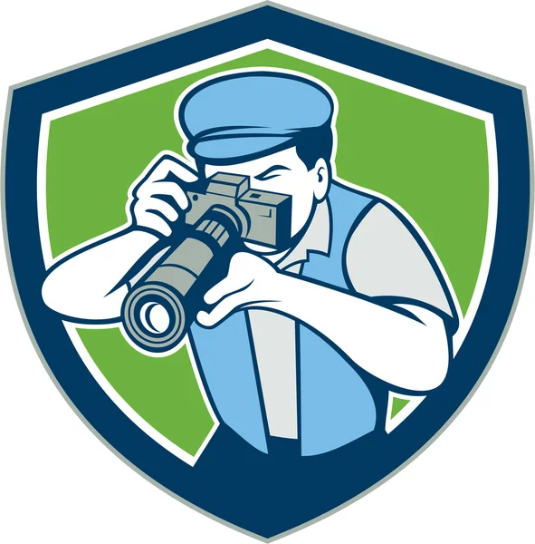 Fotógrafo de tiro Escudo de la cámara Retro — Vector de stock