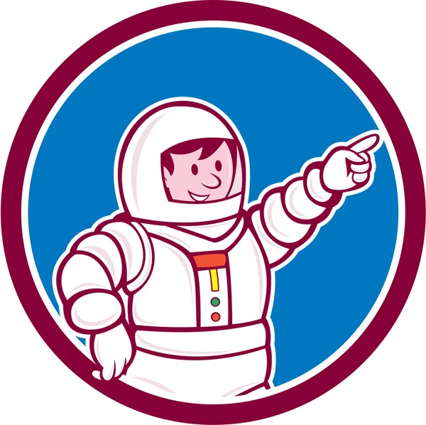 Astronaut pekar Front cirkel Cartoon — Stock vektor