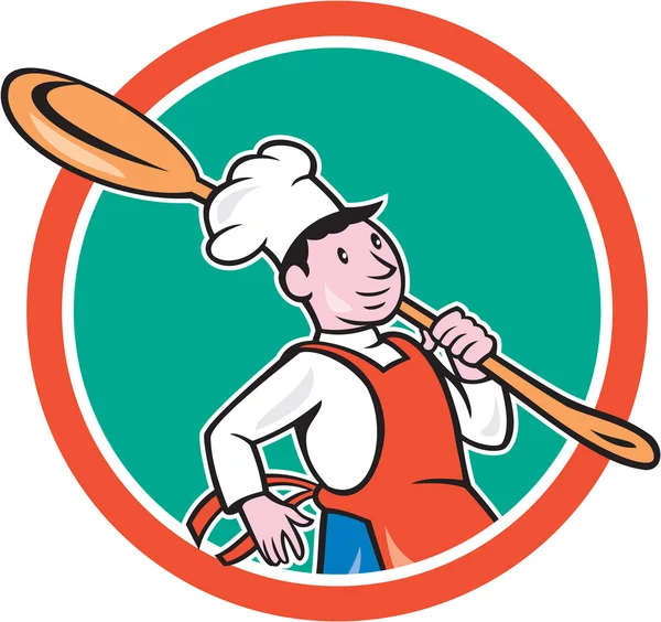 Chef Cook Marchando Colher Círculo Desenhos Animados — Vetor de Stock