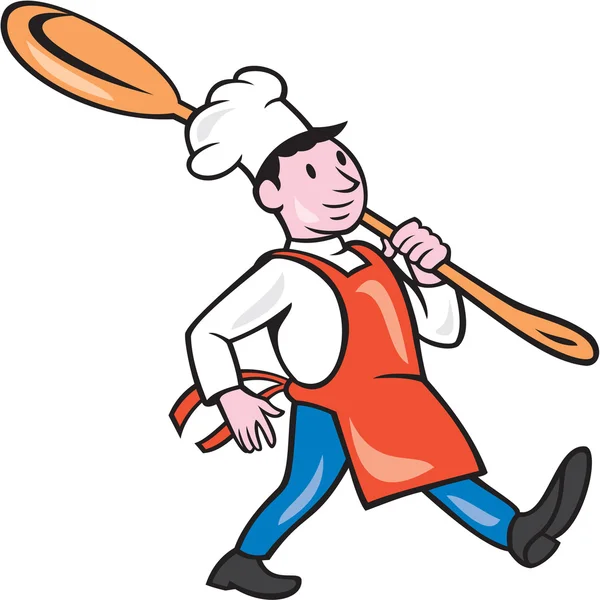 Chef Cook Marching Spoon Cartoon — Stock Vector