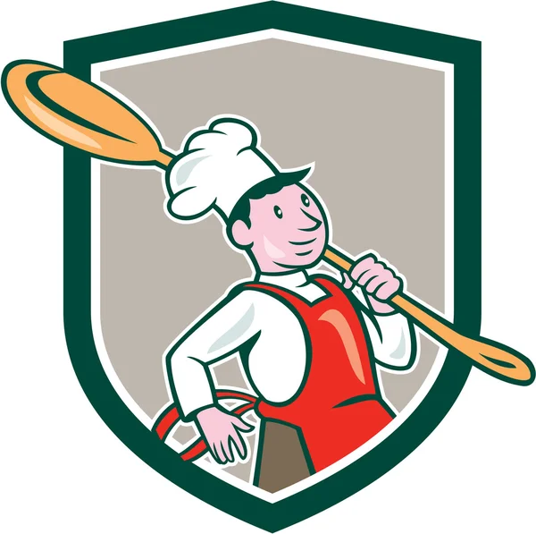 Chef kok marcheren lepel Shield Cartoon — Stockvector