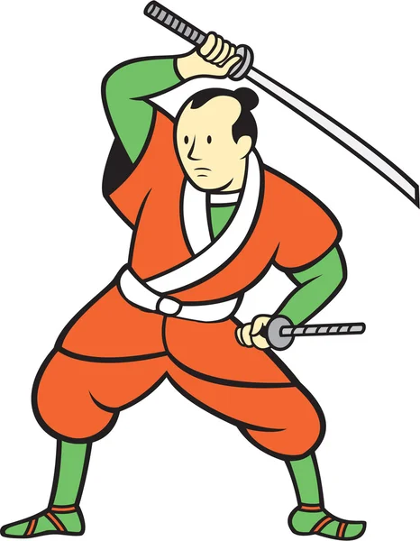 Samurai-Krieger mit Katana-Schwert-Karikatur — Stockvektor