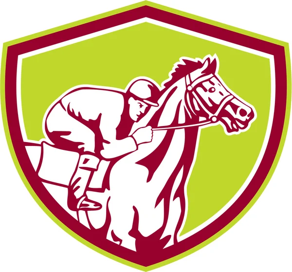 Escudo de carreras de caballos Jockey Retro — Archivo Imágenes Vectoriales