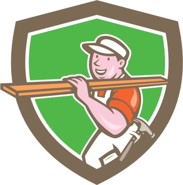 Oluşturucu marangoz ahşap kalkan karikatür taşıyan