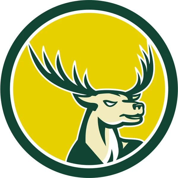 Deer Stag Buck Head Circle Retro — Stock Vector