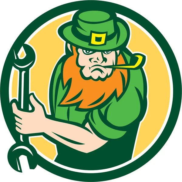 Leprechaun Mechanic Spanner cirkel Retro — Stockvector