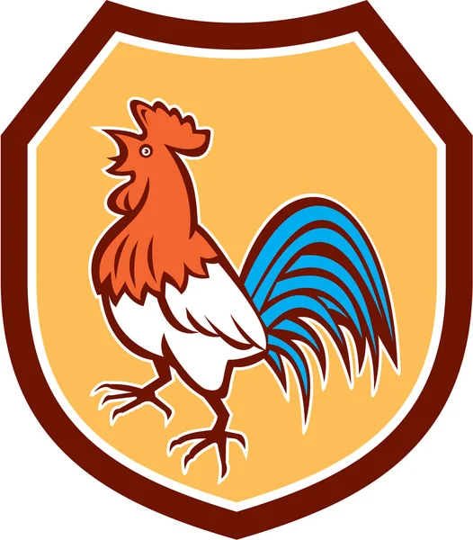 Chicken Rooster Crowing Looking Up Shield Retro — Stock Vector