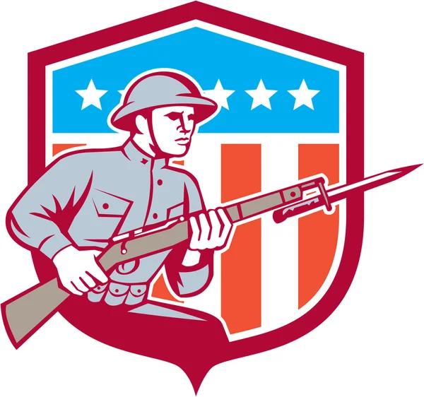 Soldado da Primeira Guerra Mundial Escudo Retro Americano — Vetor de Stock