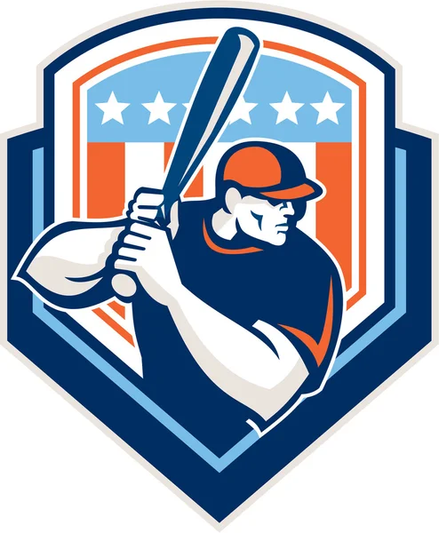 American Baseball Batter Hitter Shield Retro — Stock Vector