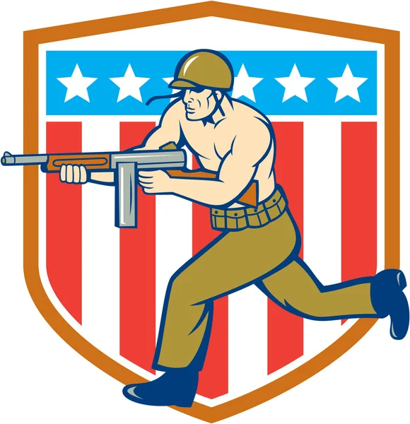 Segunda Guerra Mundial Soldado estadounidense Tommy Gun Shield — Vector de stock